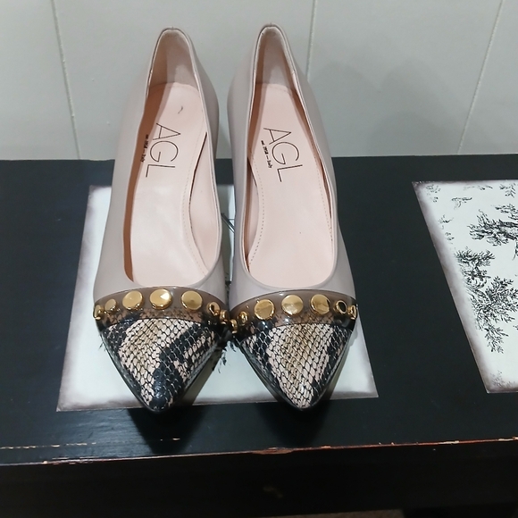 $385 AGL Leather Mila Cap Toe Pump Block Heel Shoes Sz 35.5/ 5.5US Made In Italy - Picture 2 of 13